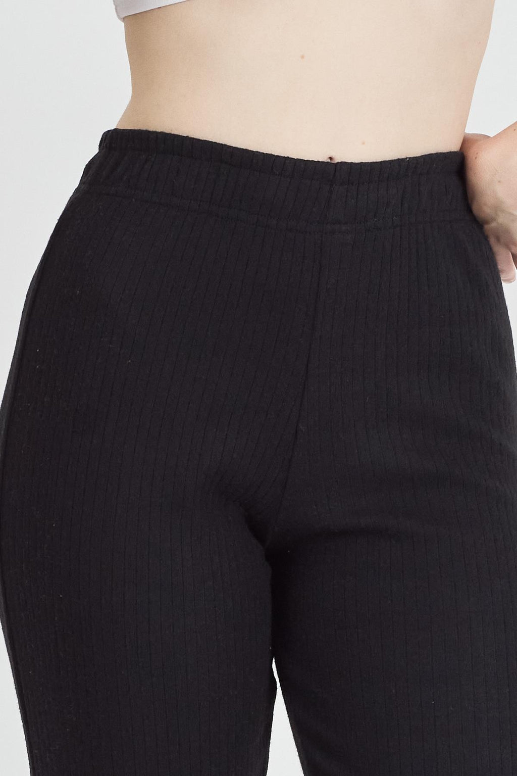 Kadın Siyah Yüksek Bel Fitilli Bol Paça Günlük İnce Eşofman Altı Pijama