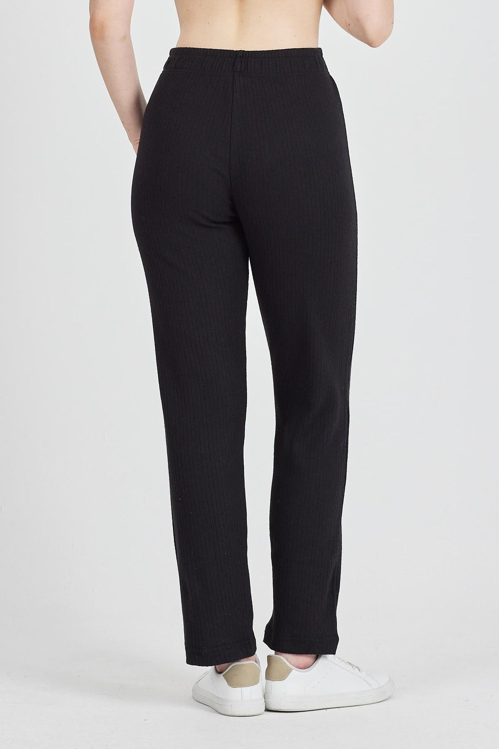 Kadın Siyah Yüksek Bel Fitilli Bol Paça Günlük İnce Eşofman Altı Pijama