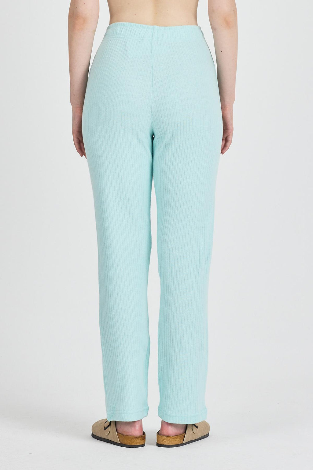 Kadın Su Yeşili Yüksek Bel Fitilli Bol Paça Günlük İnce Eşofman Altı Pijama