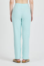 Kadın Su Yeşili Yüksek Bel Fitilli Bol Paça Günlük İnce Eşofman Altı Pijama