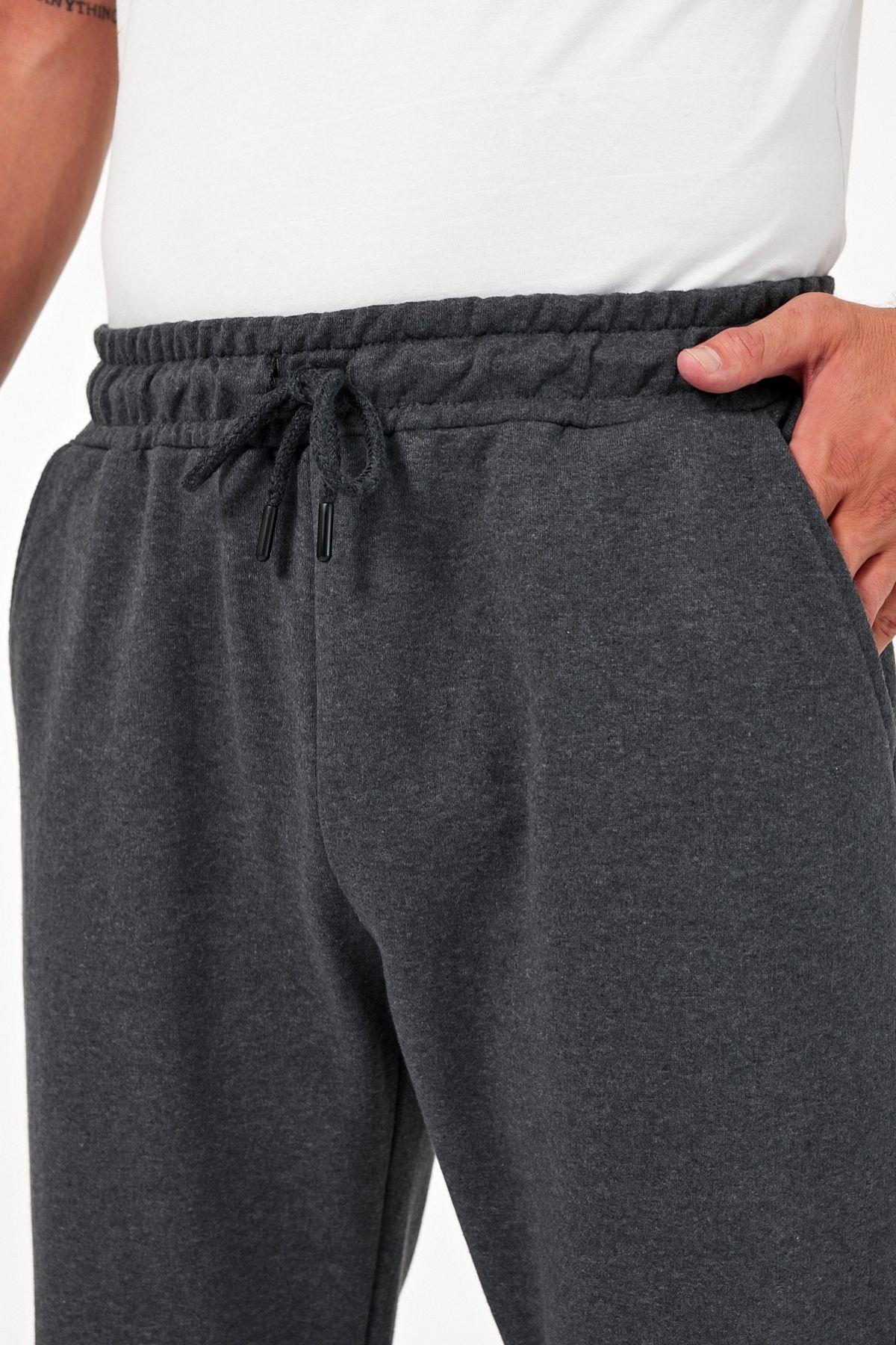 Kalın Siyah-Antrasit Erkek 2'li Eşofman Altı Jogger Arka Cepli Lastik Paça Regular Fit Şardonsuz