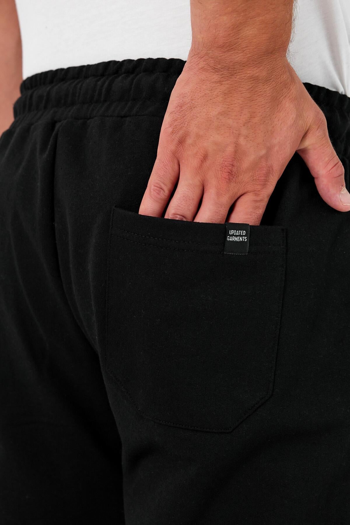 Kalın Siyah Erkek Eşofman Altı Jogger Arka Cepli Paça Lastikli Regular Fit Şardonsuz CMRE97
