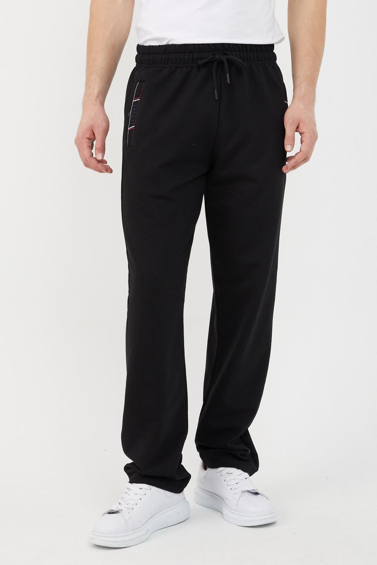 Lacivert Erkek Fermuar Cep Nakış Detaylı Düz Paça Rahat Kesim Eşofman Altı