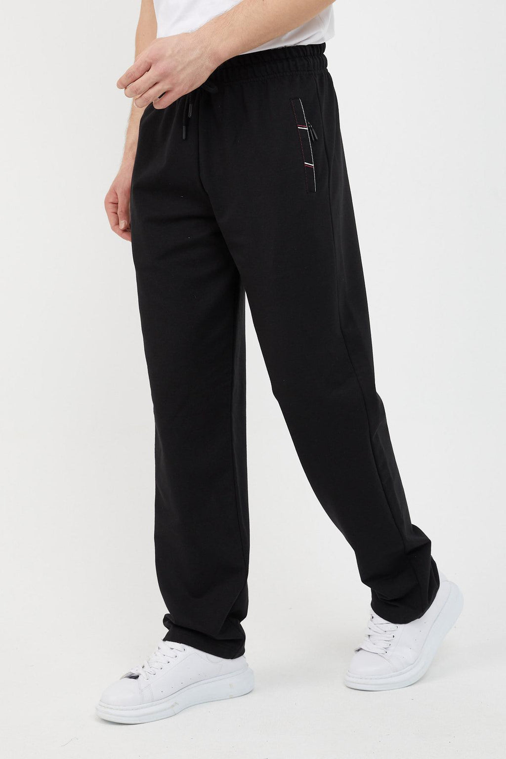 Lacivert Erkek Fermuar Cep Nakış Detaylı Düz Paça Rahat Kesim Eşofman Altı