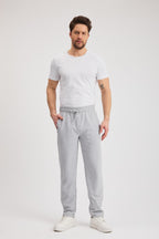 Gri Erkek Fermuarlı Cepli Nakış Detaylı Düz Paça Rahat Kesim Günlük Eşofman Altı CMRE107
