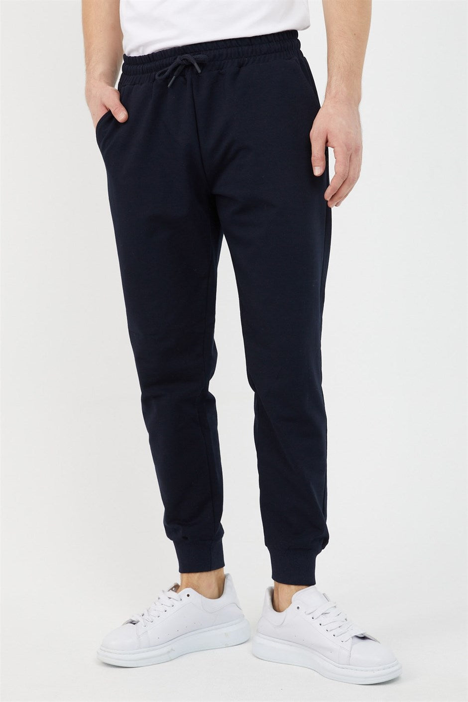 Erkek Regular Fit Rahat Kesim Beli Bağcıklı Jogger Cepli Lastikli Paça Lacivert Eşofman Altı
