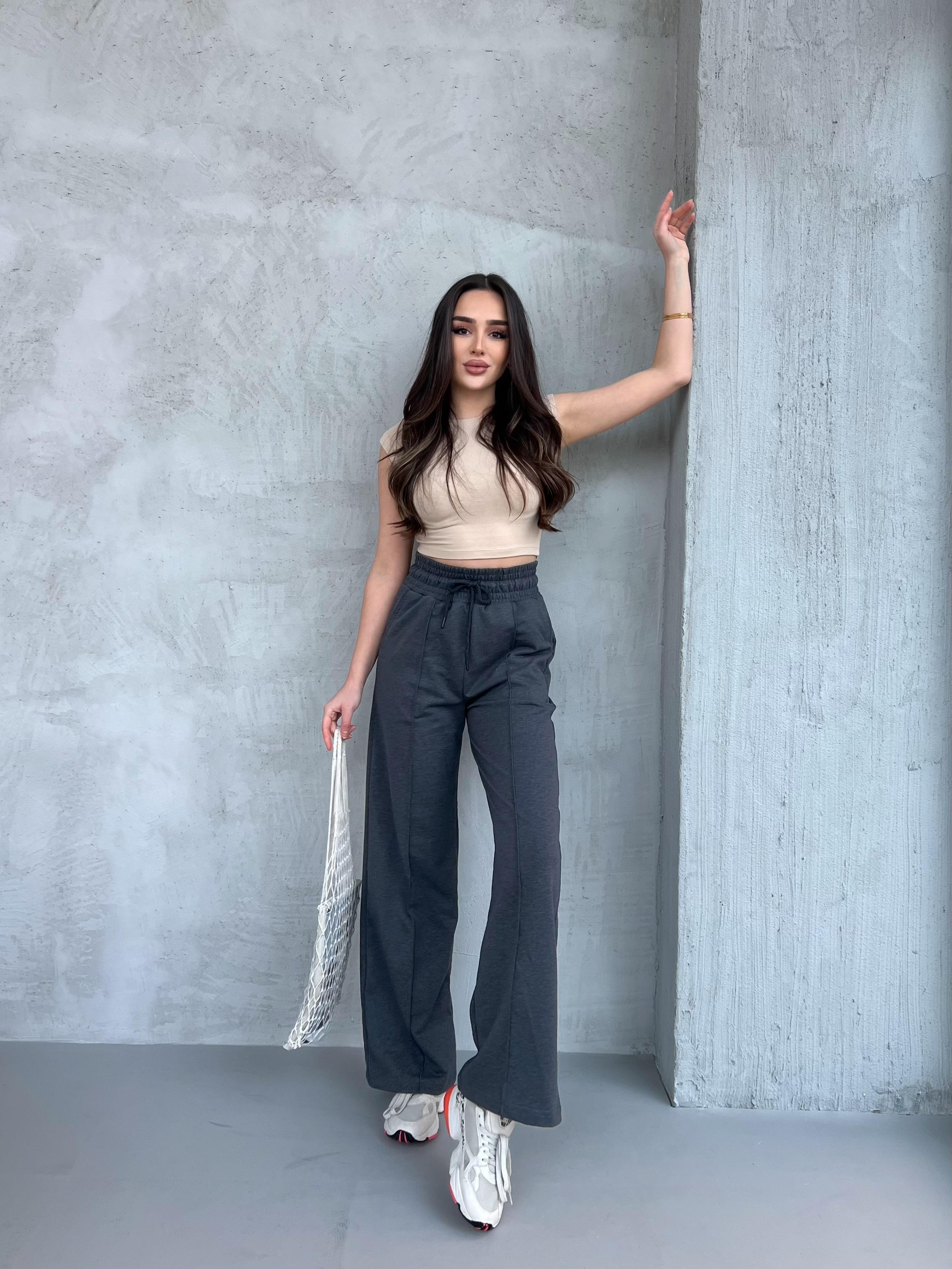 Siyah-Lacivert-Antrasit Kadın Mevsimlik Salaş Geniş Paça Yüksek Bel 3'lü Eşofman Altı CMRB102