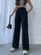 Siyah-Lacivert-Antrasit Kadın Mevsimlik Salaş Geniş Paça Yüksek Bel 3'lü Eşofman Altı CMRB102