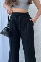 Siyah-Lacivert-Antrasit Kadın Mevsimlik Salaş Geniş Paça Yüksek Bel 3'lü Eşofman Altı CMRB102