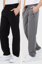 COMEOR Siyah Erkek Büyük Beden 2'li Düz Paça Cep Fermuar Detaylı Rahat Kesim Eşofman Altı