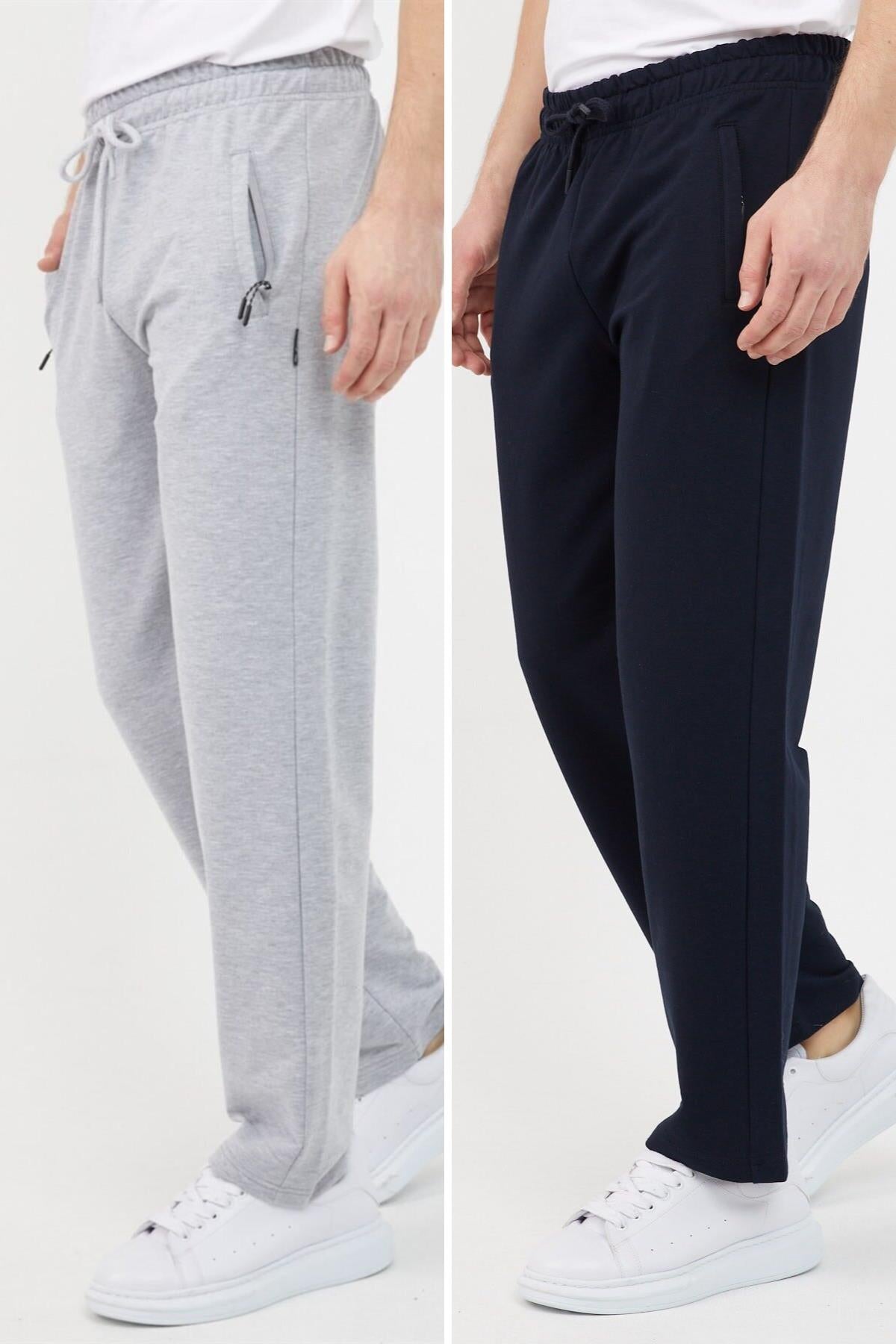 COMEOR Siyah Erkek Büyük Beden 2'li Düz Paça Cep Fermuar Detaylı Rahat Kesim Eşofman Altı