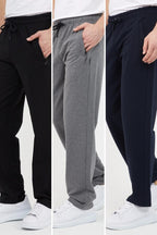 COMEOR Siyah Erkek Büyük Beden 3'lü Düz Paça Cep Fermuar Detaylı Rahat Kesim Eşofman Altı