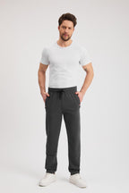 Antrasit Erkek Fermuarlı Cepli Nakış Detaylı Düz Paça Rahat Kesim Günlük Eşofman Altı
