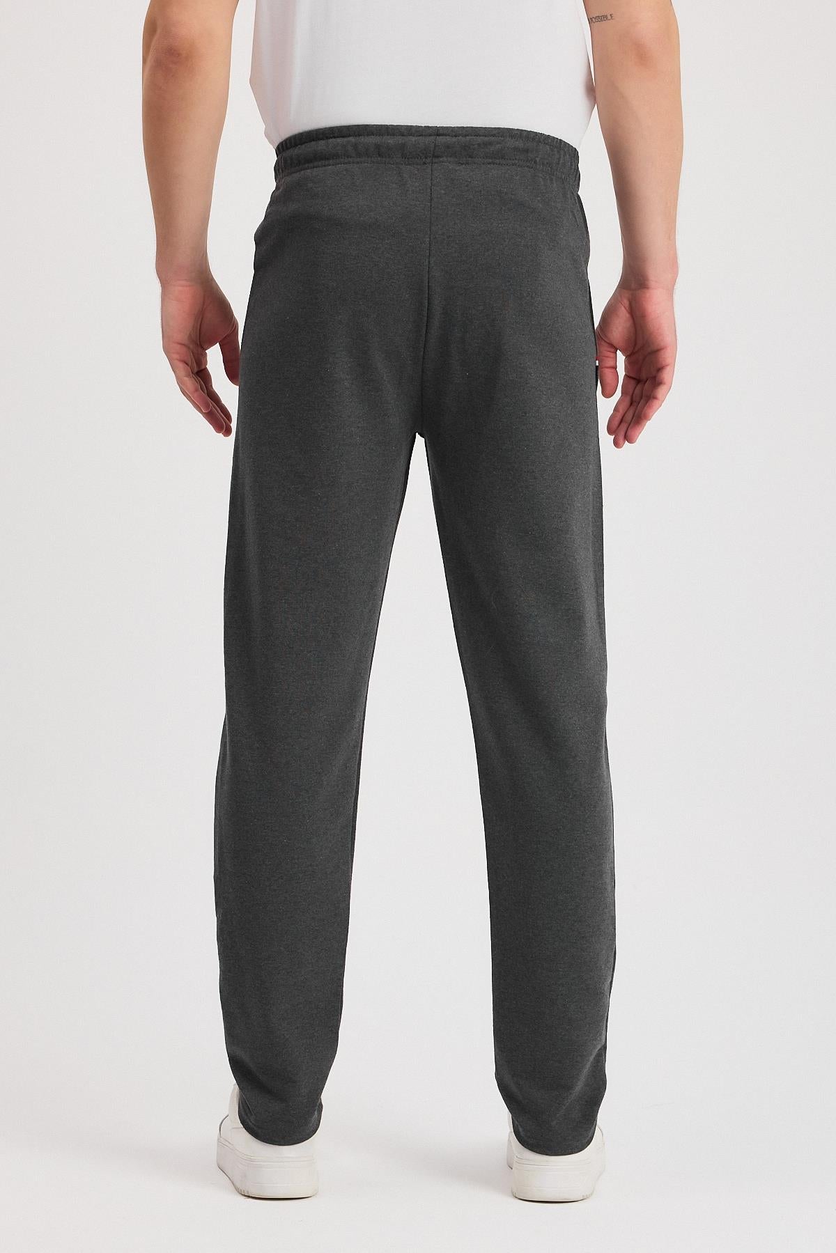 Antrasit Erkek Fermuarlı Cepli Nakış Detaylı Düz Paça Rahat Kesim Günlük Eşofman Altı