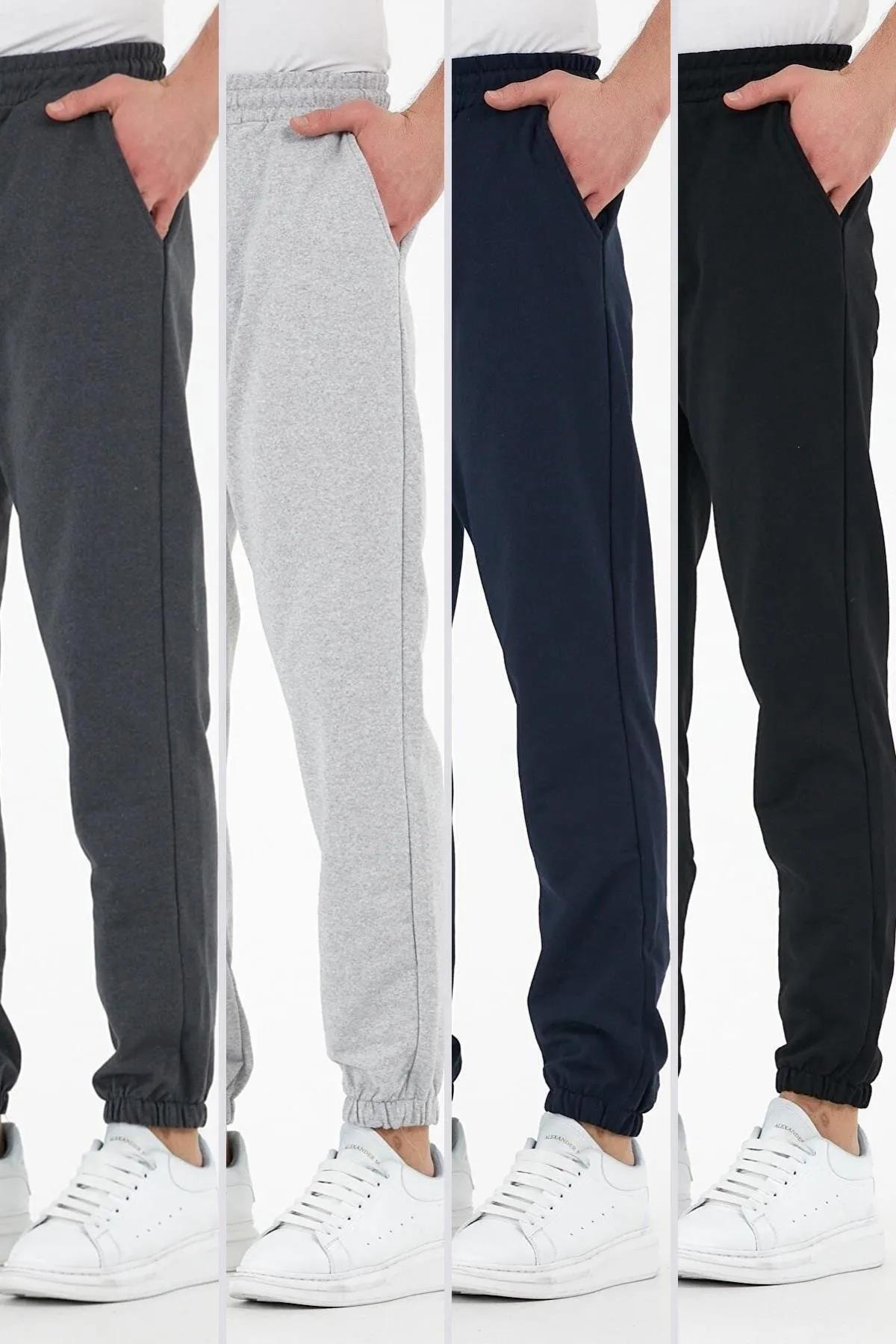 Çok Renkli 4'lü Erkek Eşofman Altı Etiketli Arka Ve Yan Cepli Regular Fit Lastik Paça