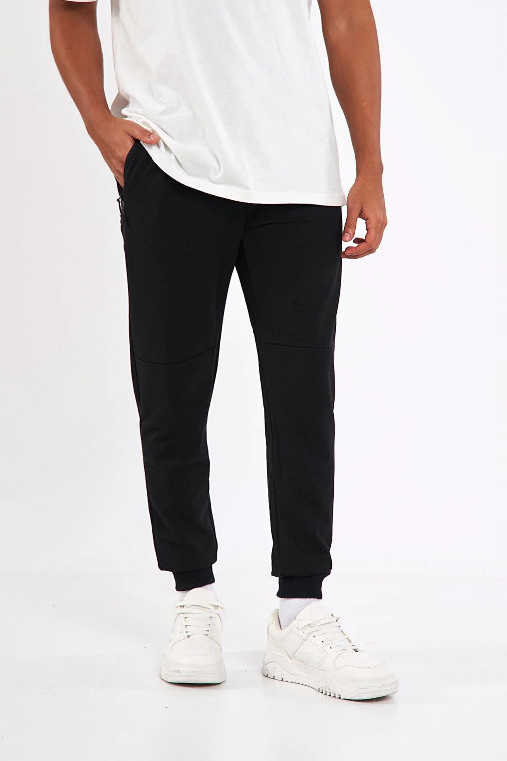 Siyah-gri Paçası Lastikli Erkek 2'li Eşofman Altı