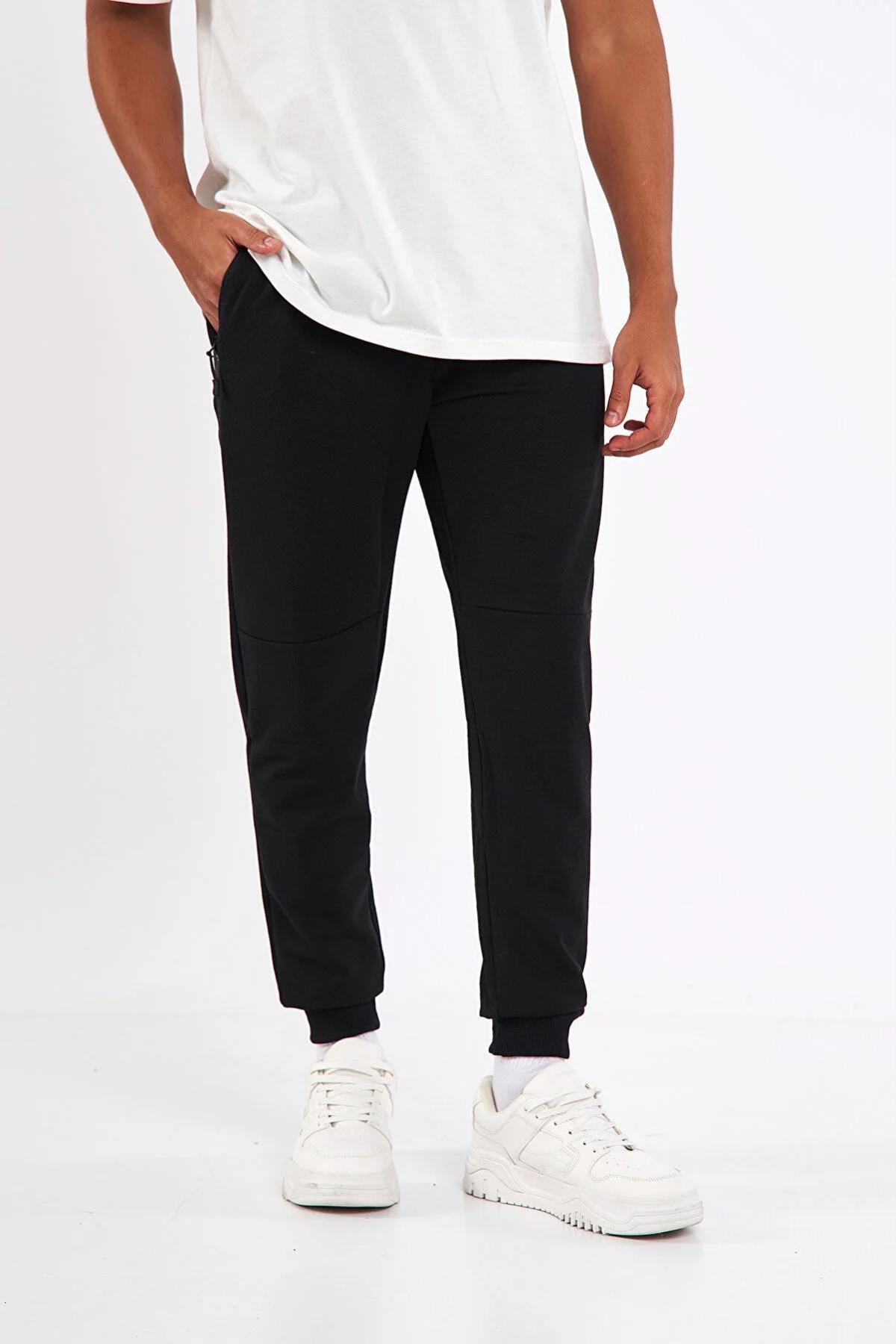 Siyah-gri Paçası Lastikli Erkek 2'li Eşofman Altı