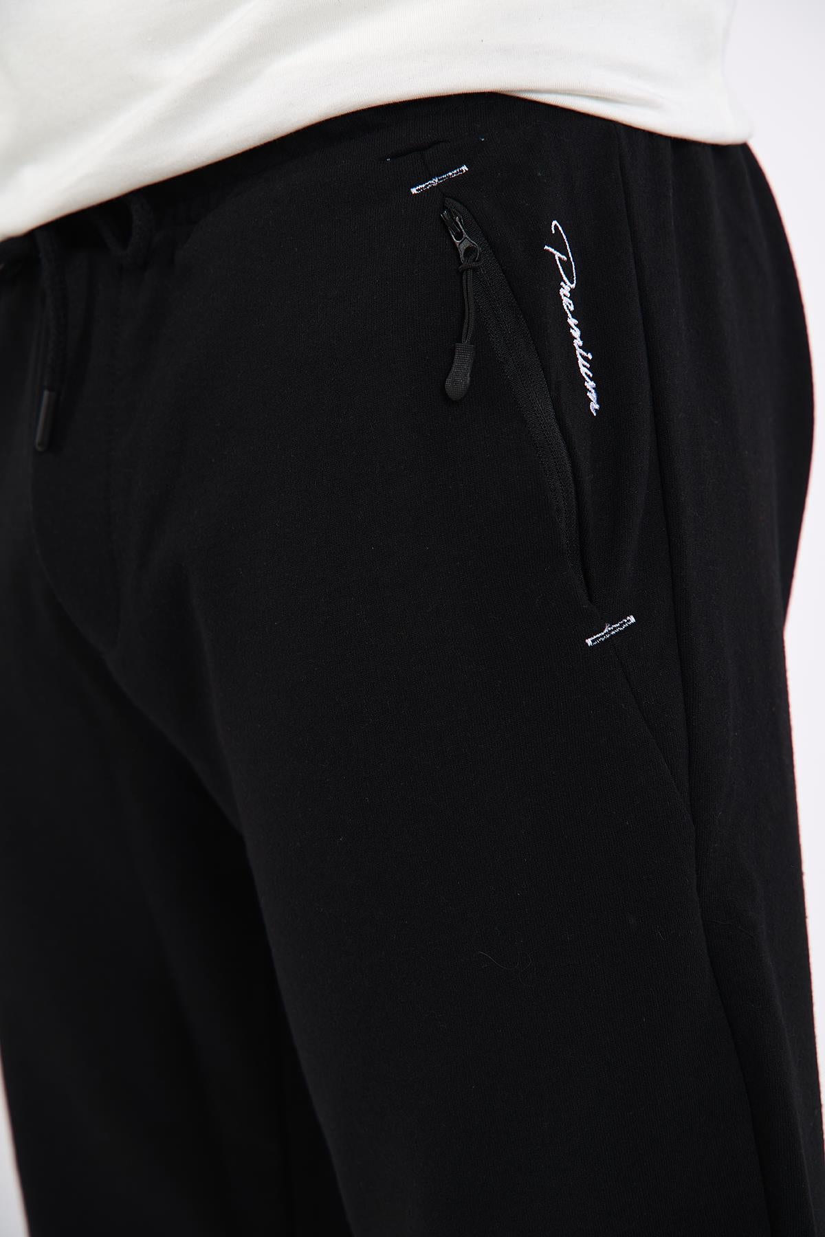 Siyah-Antrasit Paçası Lastikli Erkek 2'li Eşofman Altı