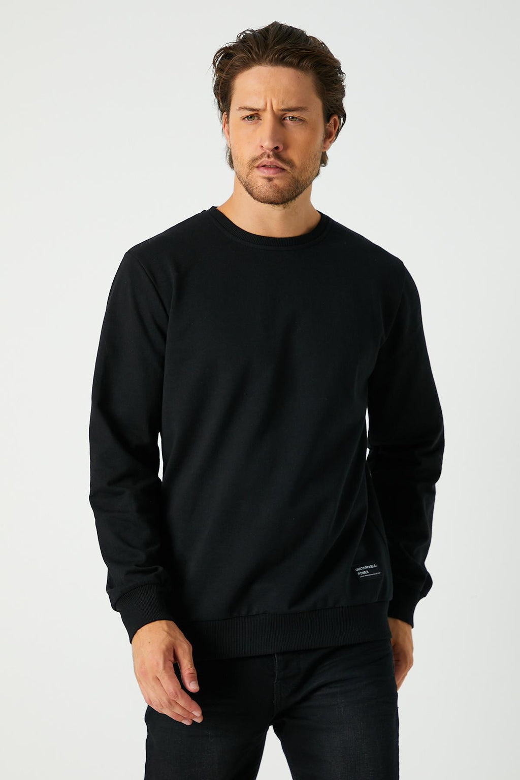 Siyah Relaxed Fit Bisiklet Yaka Sweatshirt Düz Paça Erkek Eşofman Takımı