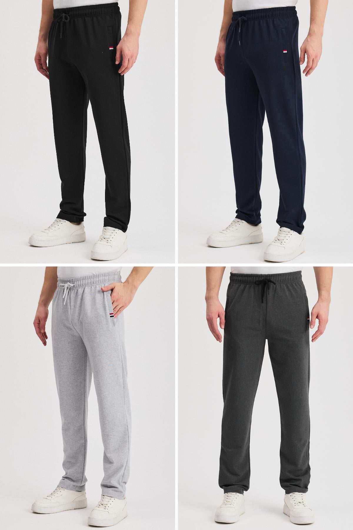 Siyah-lacivert-gri-antrasit Erkek Fermuarlı Cepli Nakış Detaylı Düz Paça Rahat Kesim 4'lü Eşofman CMRE107