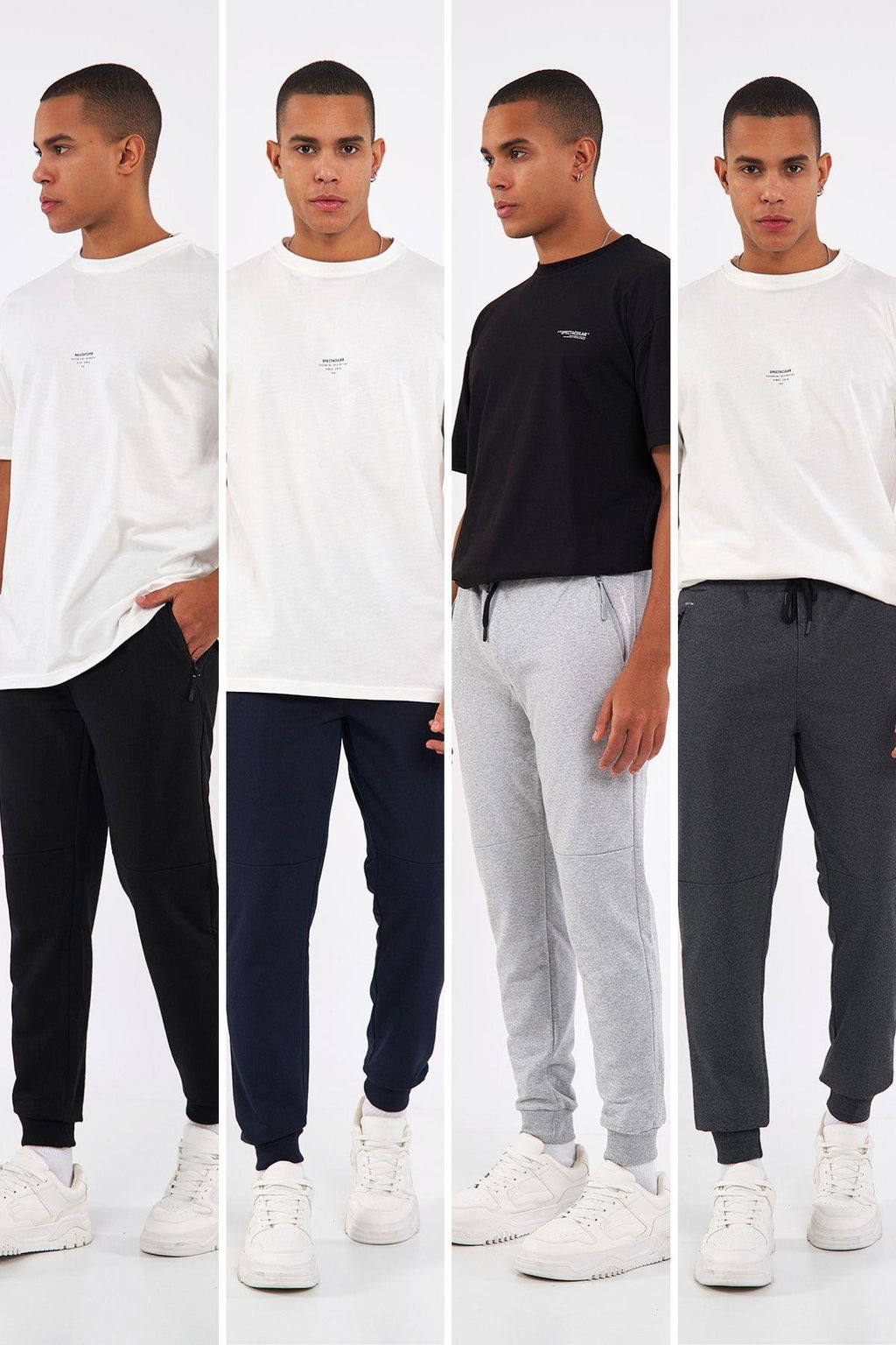 Sİyah-Lacivert-Gri-Antrasit Erkek Paçası Lastikli 4'lü Eşofman Altı